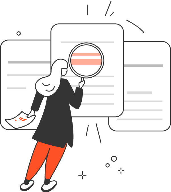 It shows an interface guiding to check documentation. With the text “Check our documentation” and an illustration of a person viewing files with a magnifying glass, it intuitively prompts users to browse relevant document materials.