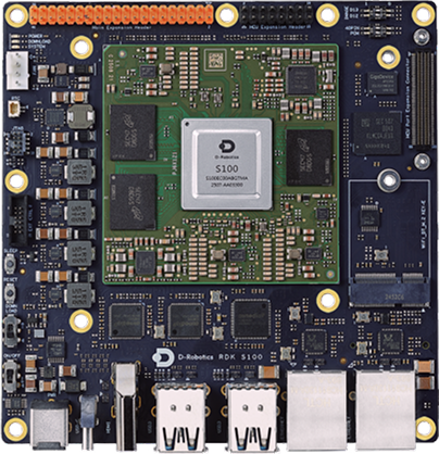 RDK S100 module, high-performance heterogeneous design for robotics, combining perception inference and real-time motion control.