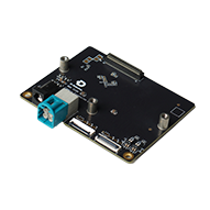 The exterior view of the RDK S100 Camera Expansion Board showcases an industrial-grade board structure, with the fiber optic interface and connector layout clearly presented.